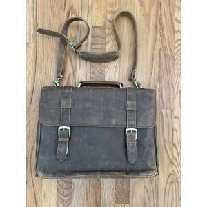 Scully Distressed Leather Messenger Bag Vintage Airplane Print Lining Brass